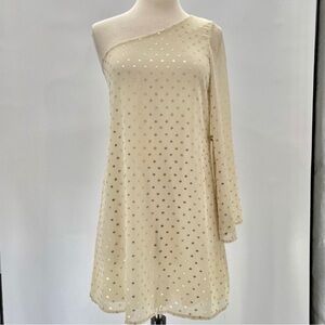 MONACO ~ Gold Polka Dot One-Shoulder Dress ~ Size S